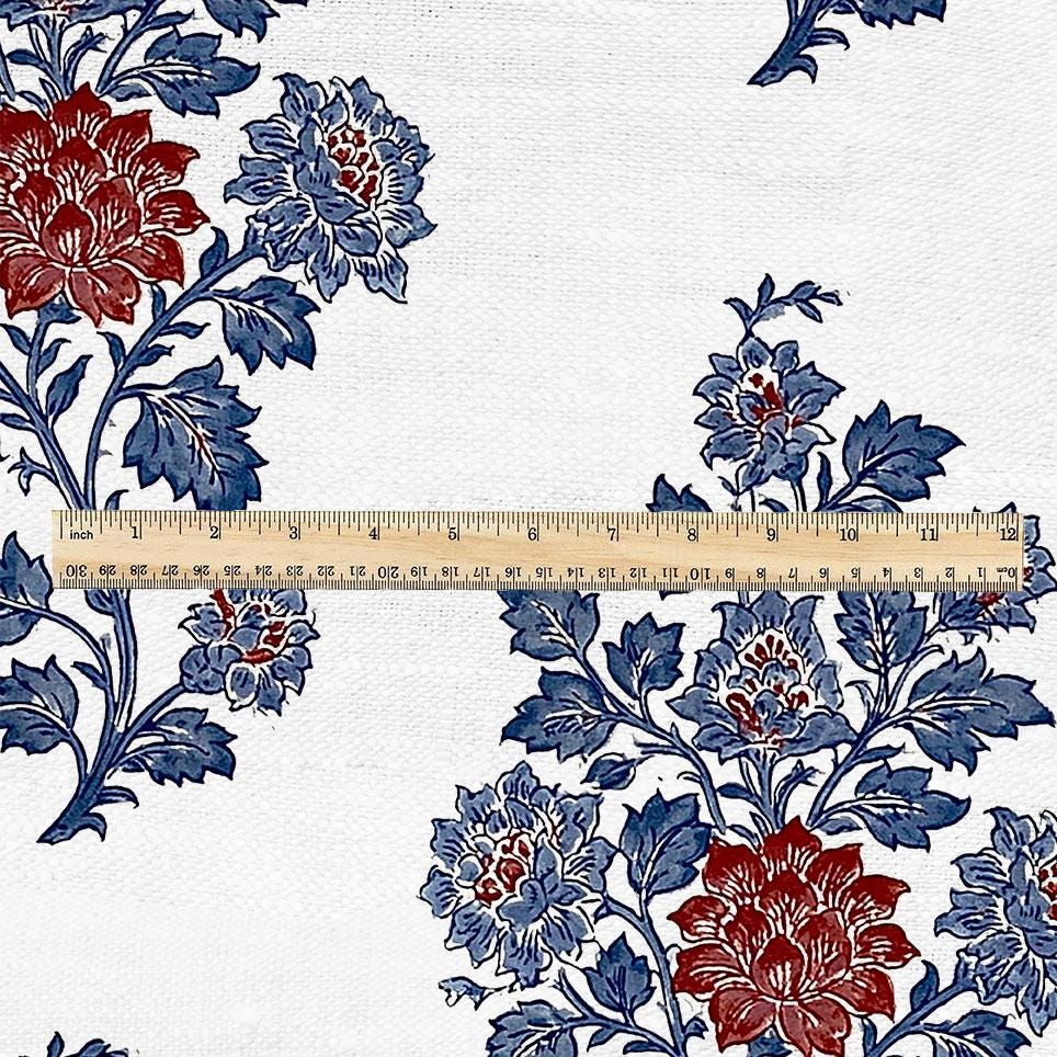 100% linen fabric Herritage floral block print print - Vintage modern large pattern 3431