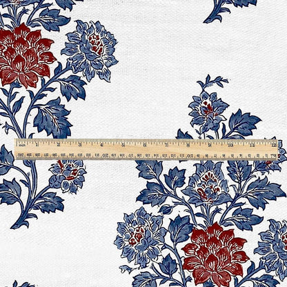100% linen fabric Herritage floral block print print - Vintage modern large pattern 3431