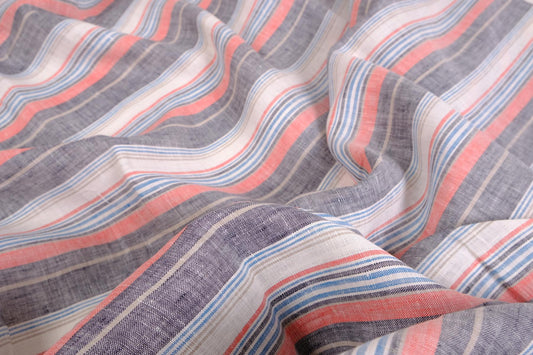 Striped light linen -grey red white blue - 063M