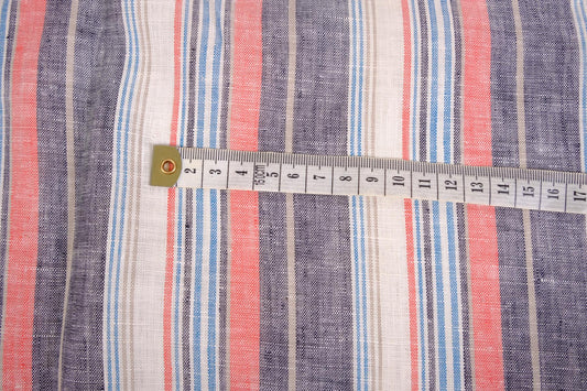 Striped light linen -grey red white blue - 063M