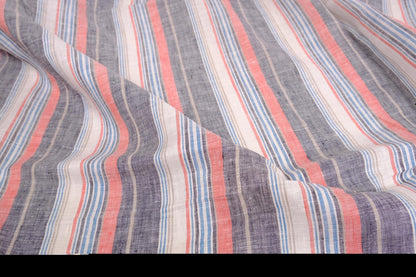 Striped light linen -grey red white blue - 063M