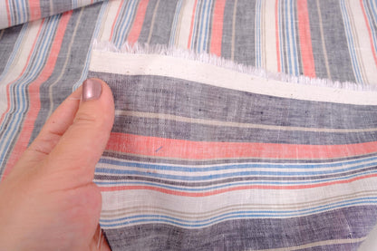 Striped light linen -grey red white blue - 063M