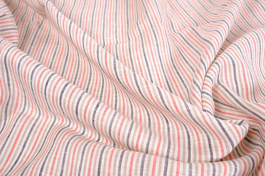 Striped light linen - white pink grey - 064M