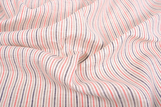 Striped light linen - white pink grey - 064M