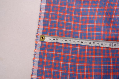 Checked light linen fabric - blue red - 071M