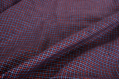 Checked light linen fabric in black - grey red - 070M