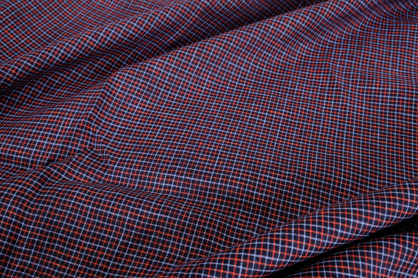 Checked light linen fabric in black - grey red - 070M