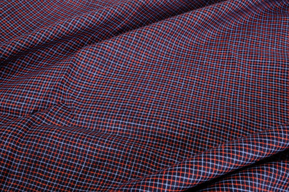 Checked light linen fabric in black - grey red - 070M