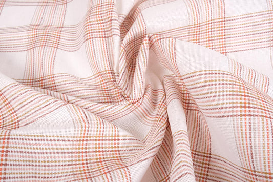 Checkered linen fabric - heavy - white ecru-  065H