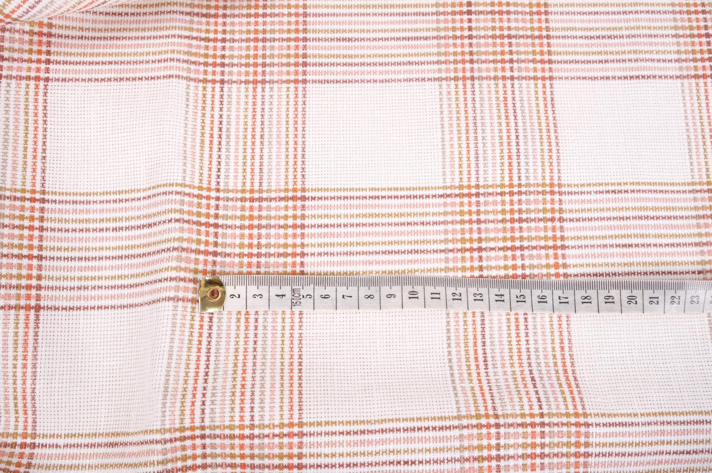 Checkered linen fabric - heavy - white ecru-  065H