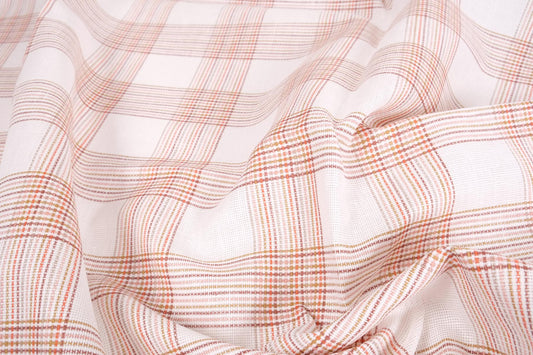 Checkered linen fabric - heavy - white ecru-  065H