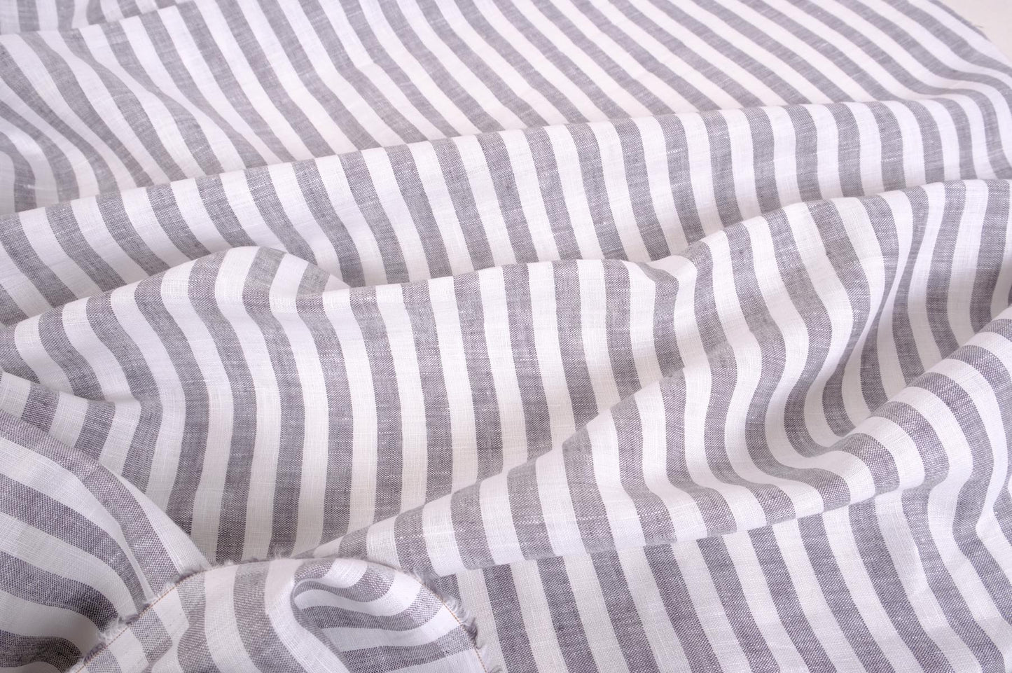 Striped light linen fabric -white grey - 072M