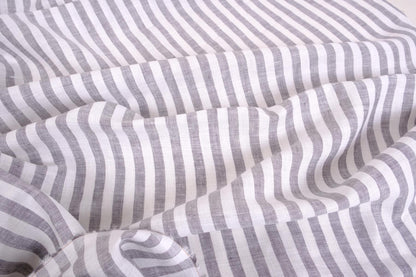 Striped light linen fabric -white grey - 072M