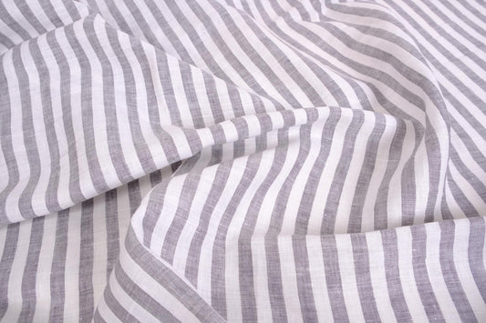 Striped light linen fabric -white grey - 072M
