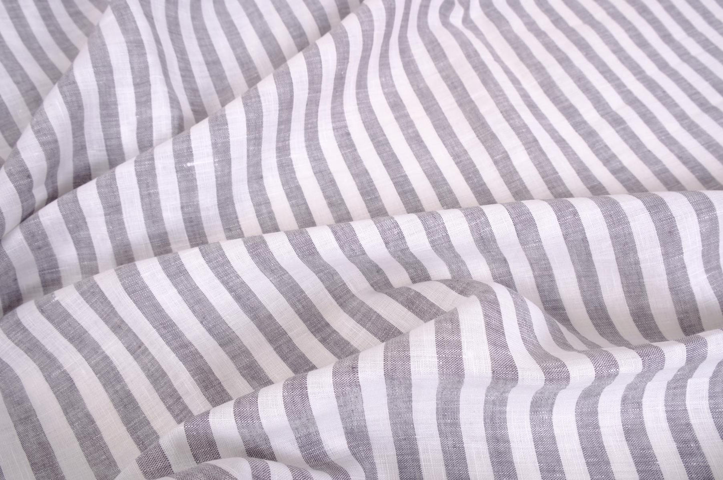 Striped light linen fabric -white grey - 072M