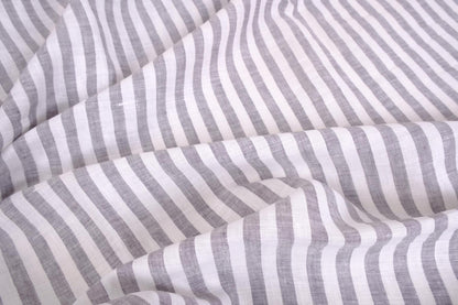 Striped light linen fabric -white grey - 072M