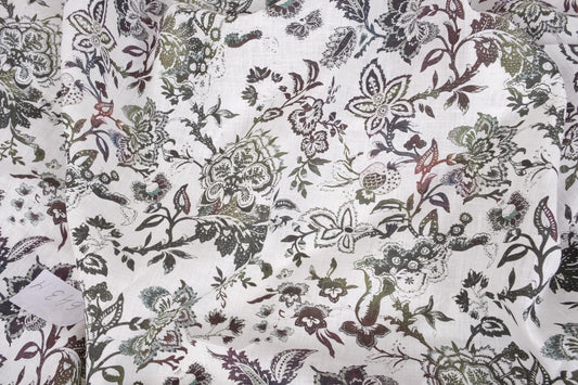 Floral linen fabric - print on white background - 643M