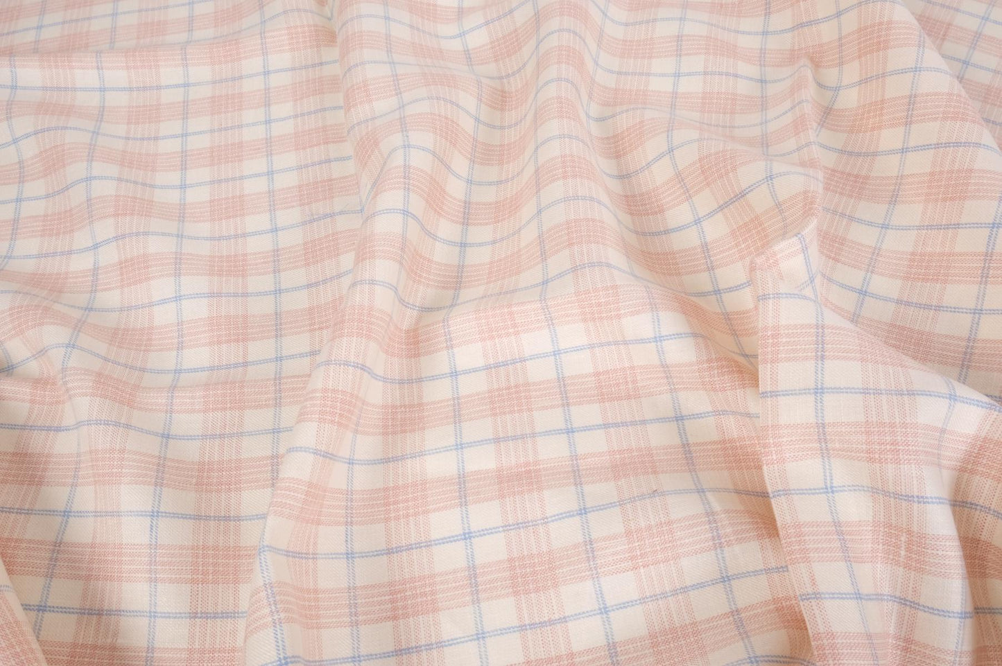 Pink offwhite check - twill - linen fabric - 642M