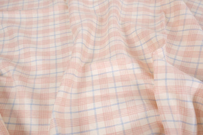 Pink offwhite check - twill - linen fabric - 642M