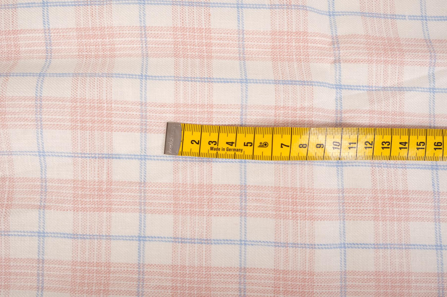 Pink offwhite check - twill - linen fabric - 642M