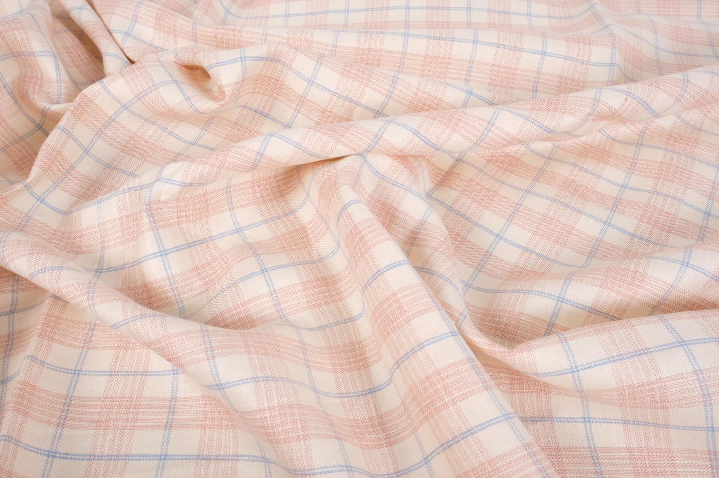 Pink offwhite check - twill - linen fabric - 642M