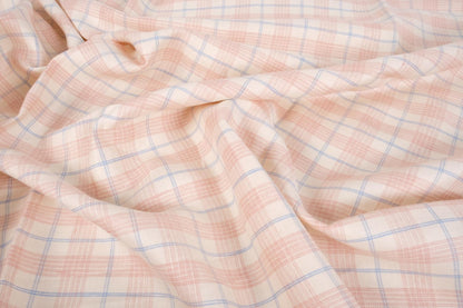 Pink offwhite check - twill - linen fabric - 642M