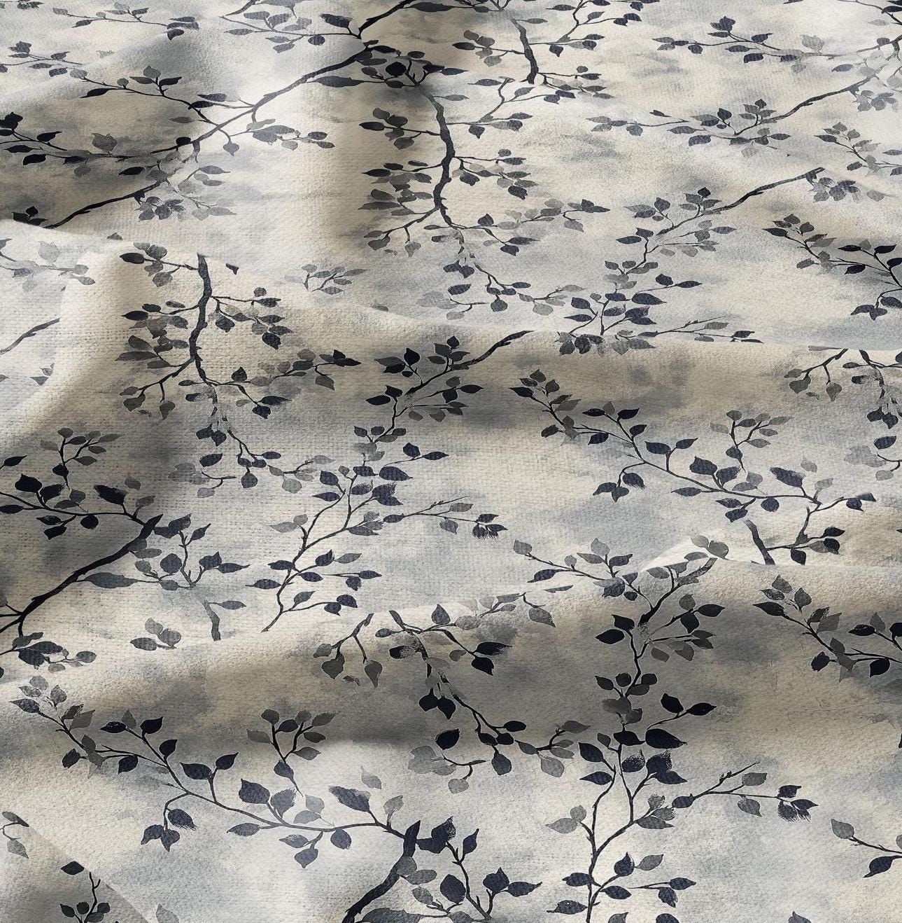100% LINEN Fabric Abstract Watercolor Wabi Sabi tree print -  modern contemporary print on linen fabric upholstery dress making curtains