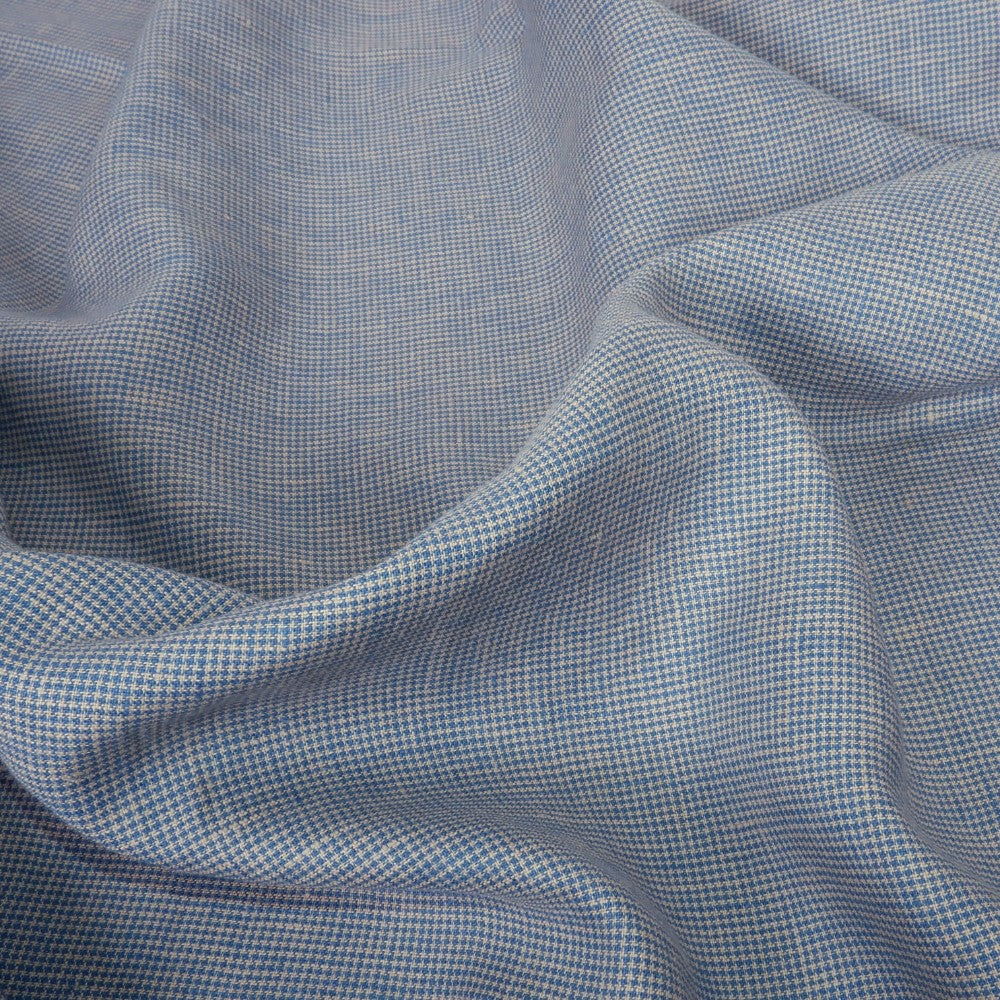 Finest medium linen fabric -  houndstooth natural blue  - 9955P
