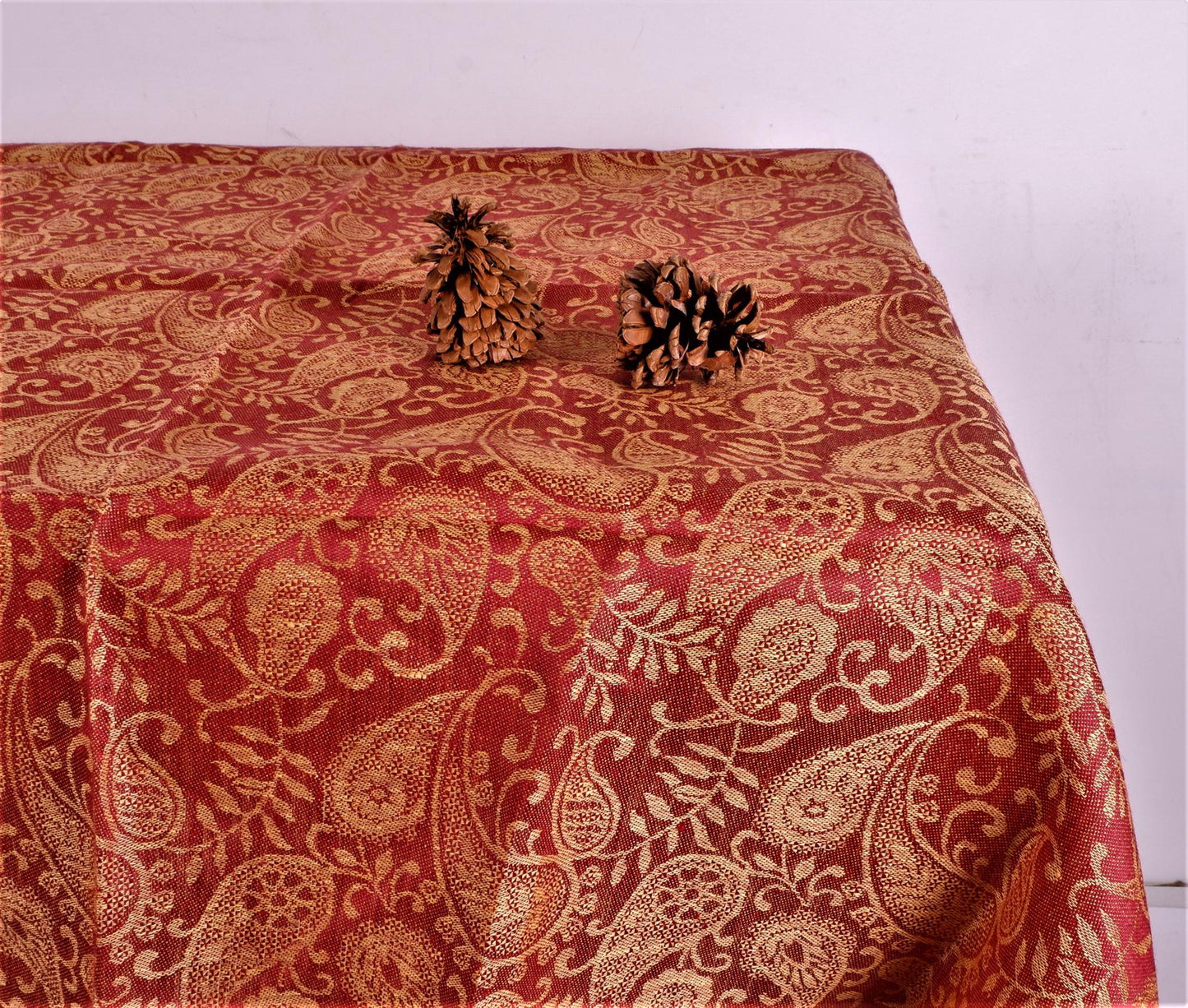 Red  - golden leaves - linen tablecloth