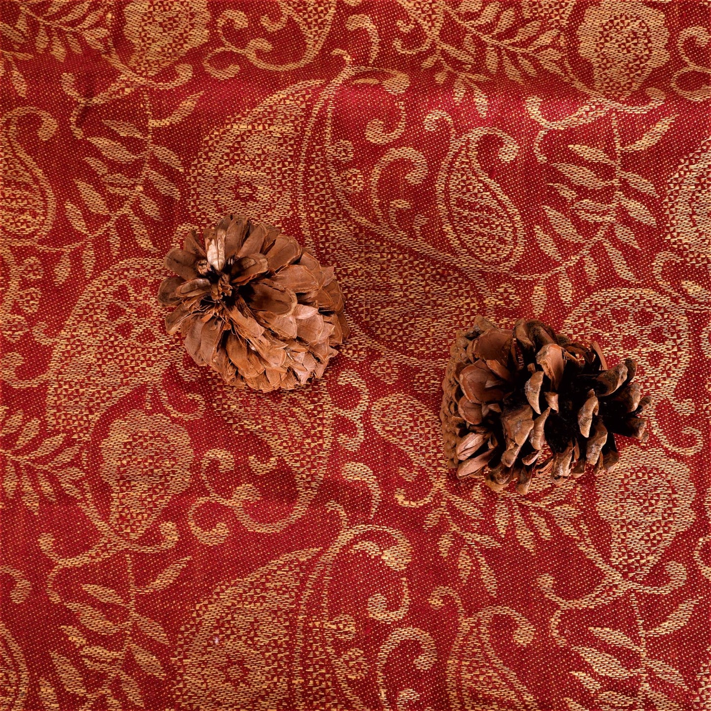 Red  - golden leaves - linen tablecloth