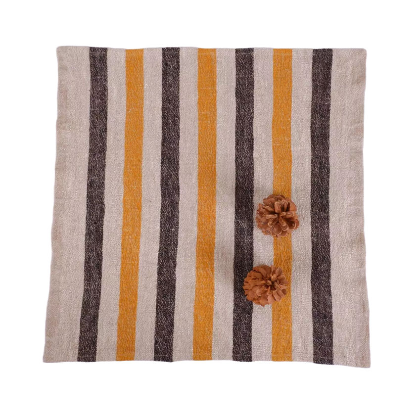 Natur - black yellow - striped linen napkin - French stripes