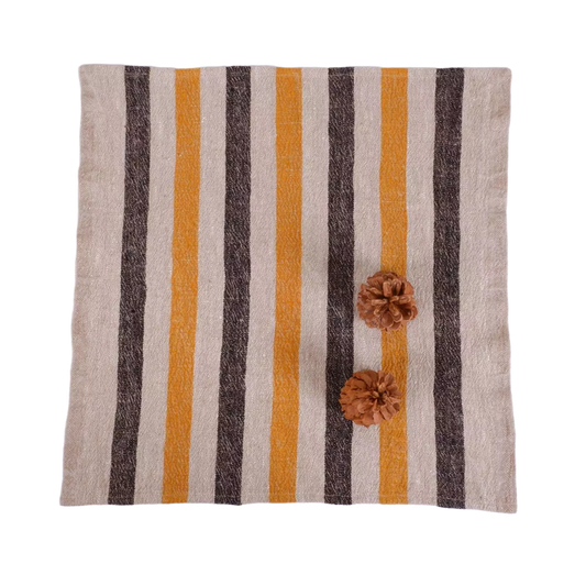 Natur - black yellow - striped linen napkin - French stripes