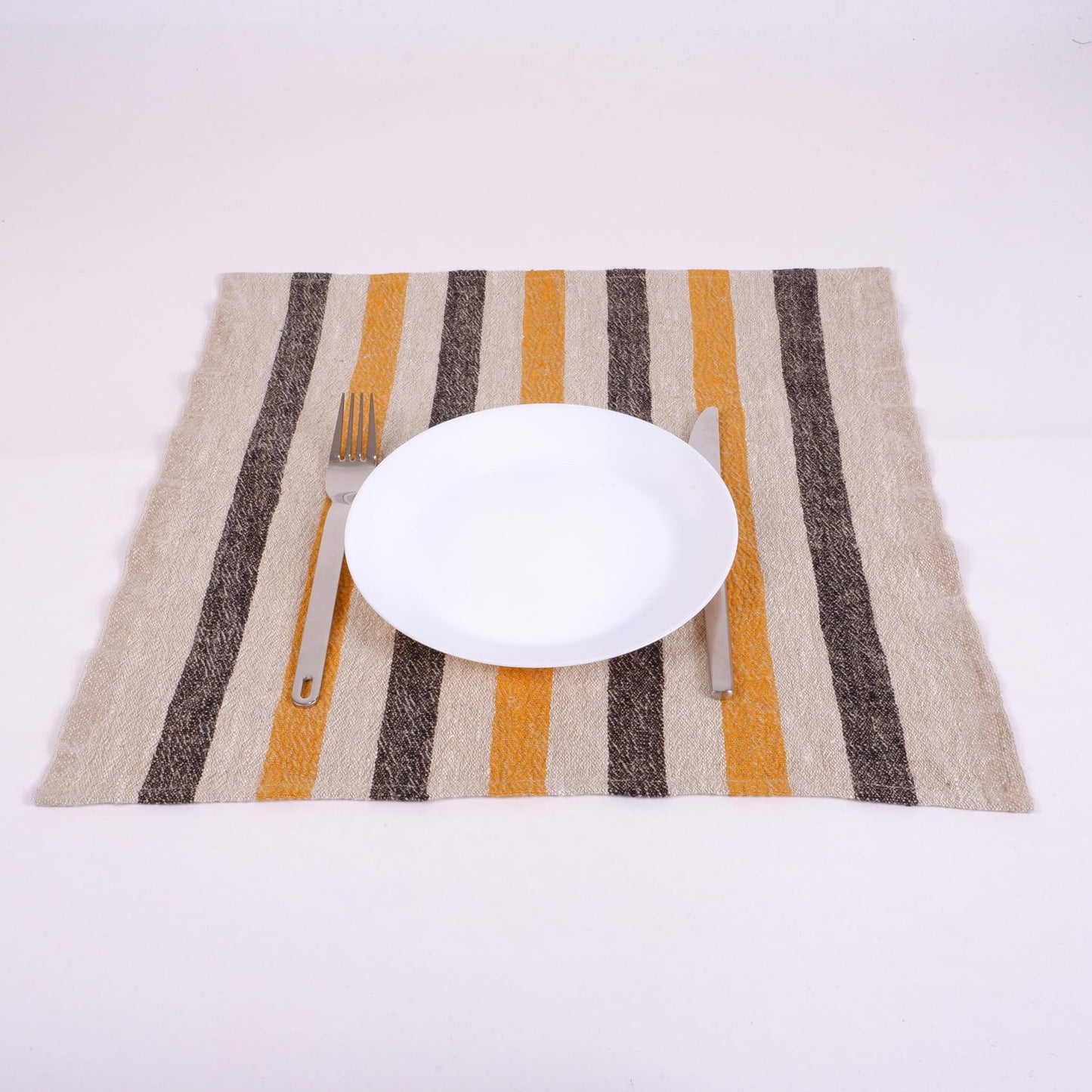 Natur - black yellow - striped linen napkin - French stripes