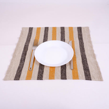 Natur - black yellow - striped linen napkin - French stripes