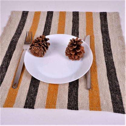 Natur - black yellow - striped linen napkin - French stripes