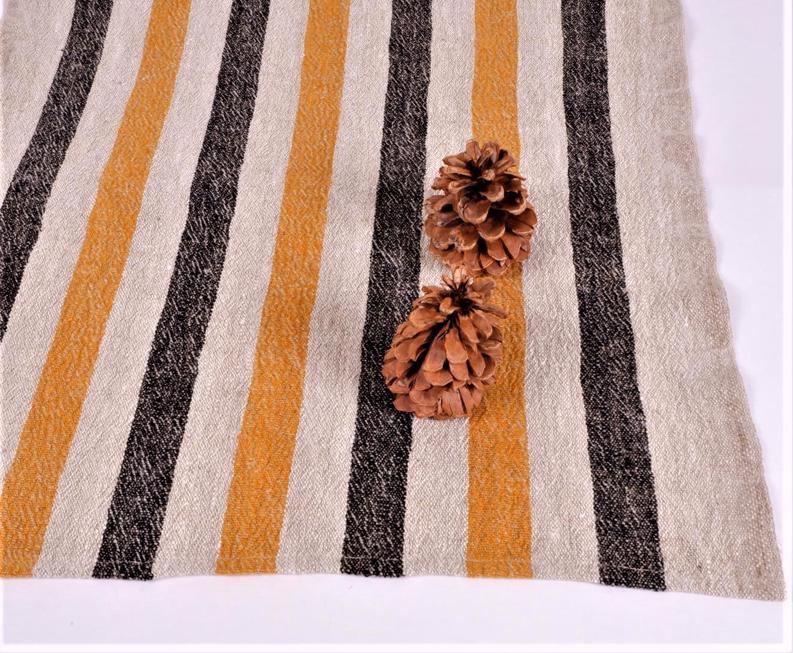 Natur - black yellow - striped linen napkin - French stripes