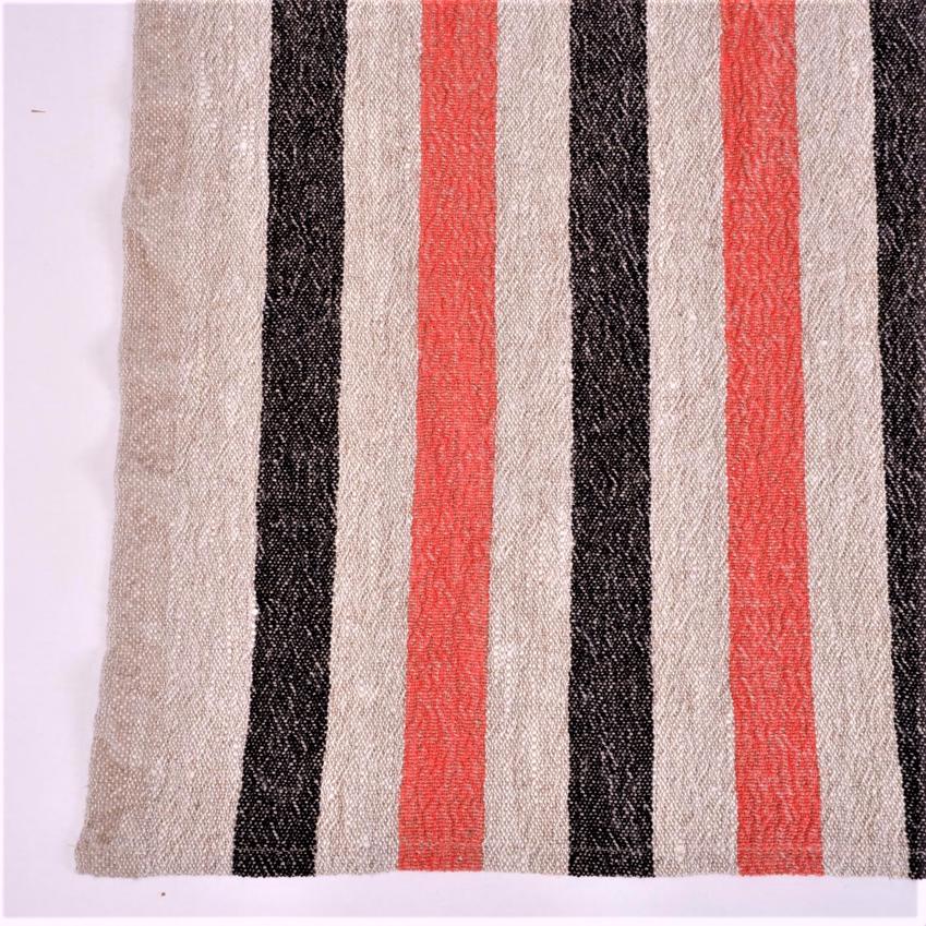 Natur - black red - striped linen napkin - French stripes