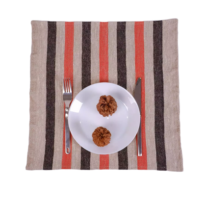 Natur - black red - striped linen napkin - French stripes