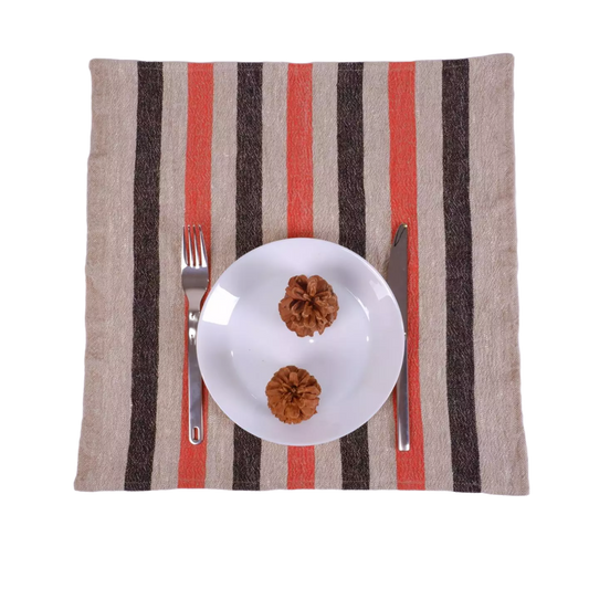 Natur - black red - striped linen napkin - French stripes