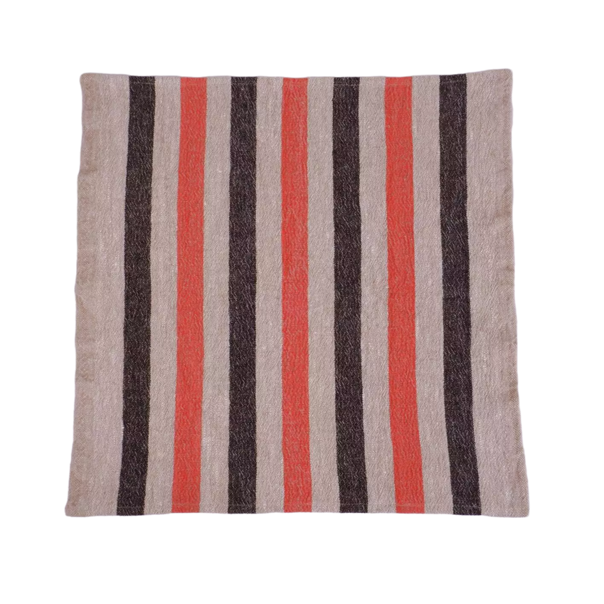 Natur - black red - striped linen napkin - French stripes