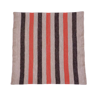 Natur - black red - striped linen napkin - French stripes
