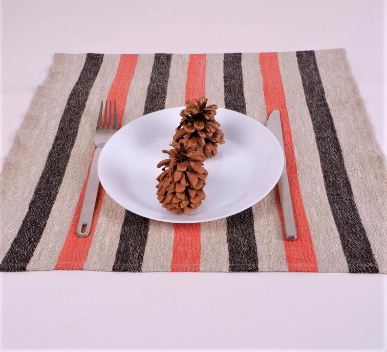 Natur - black red - striped linen napkin - French stripes