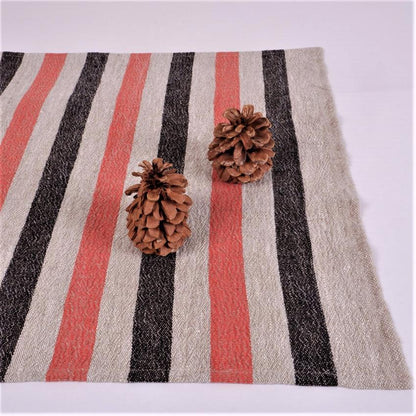 Natur - black red - striped linen napkin - French stripes