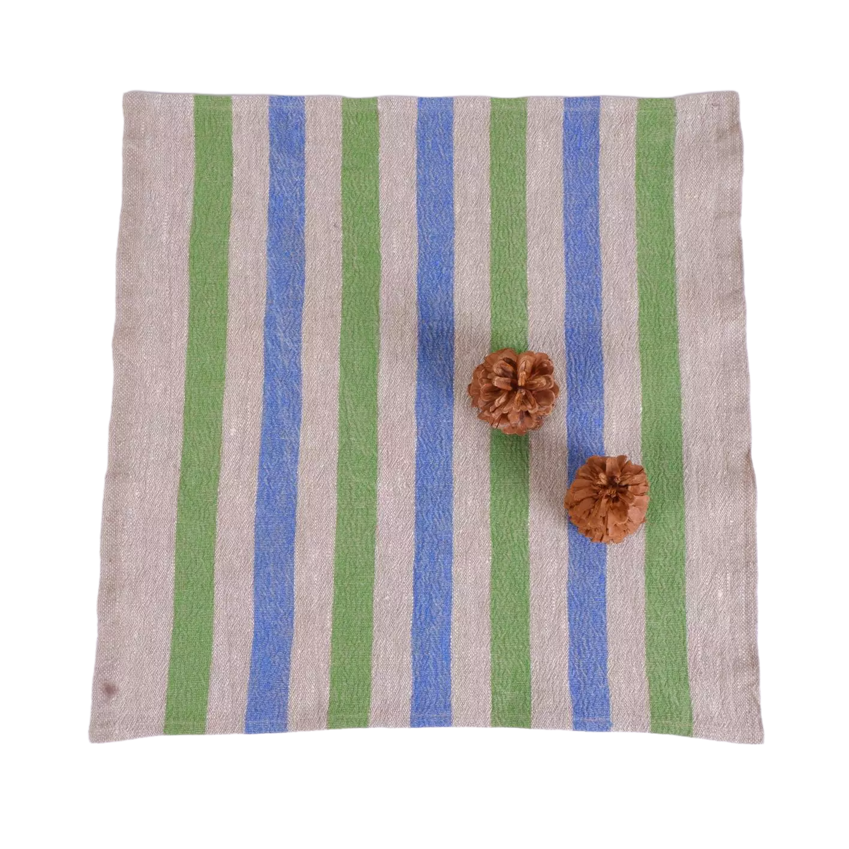 Natur - blue green - striped linen napkin - French stripes