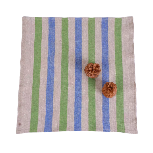 Natur - blue green - striped linen napkin - French stripes