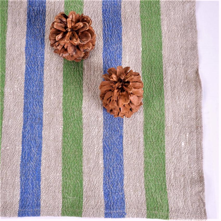 Natur - blue green - striped linen napkin - French stripes