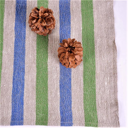 Natur - blue green - striped linen napkin - French stripes