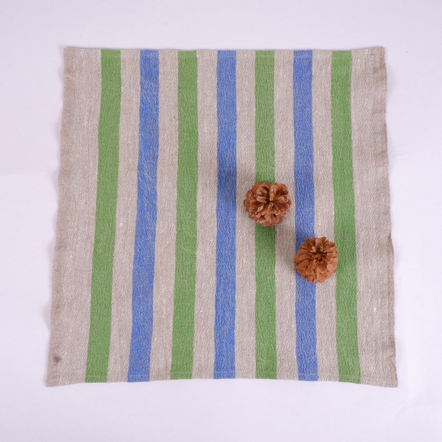 Natur - blue green - striped linen napkin - French stripes
