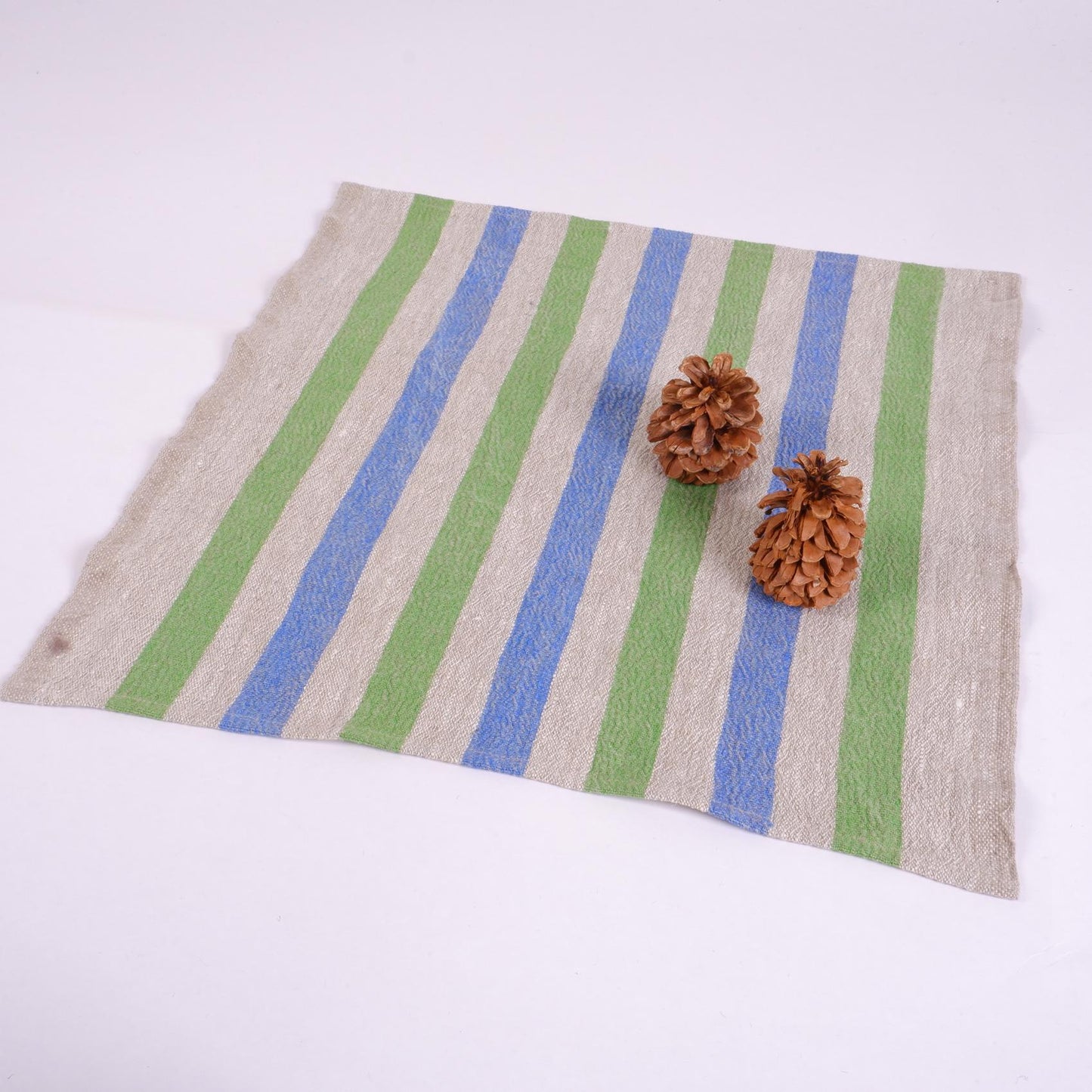Natur - blue green - striped linen napkin - French stripes