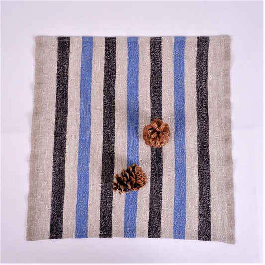 Natur - black blue - striped linen napkin - French stripes